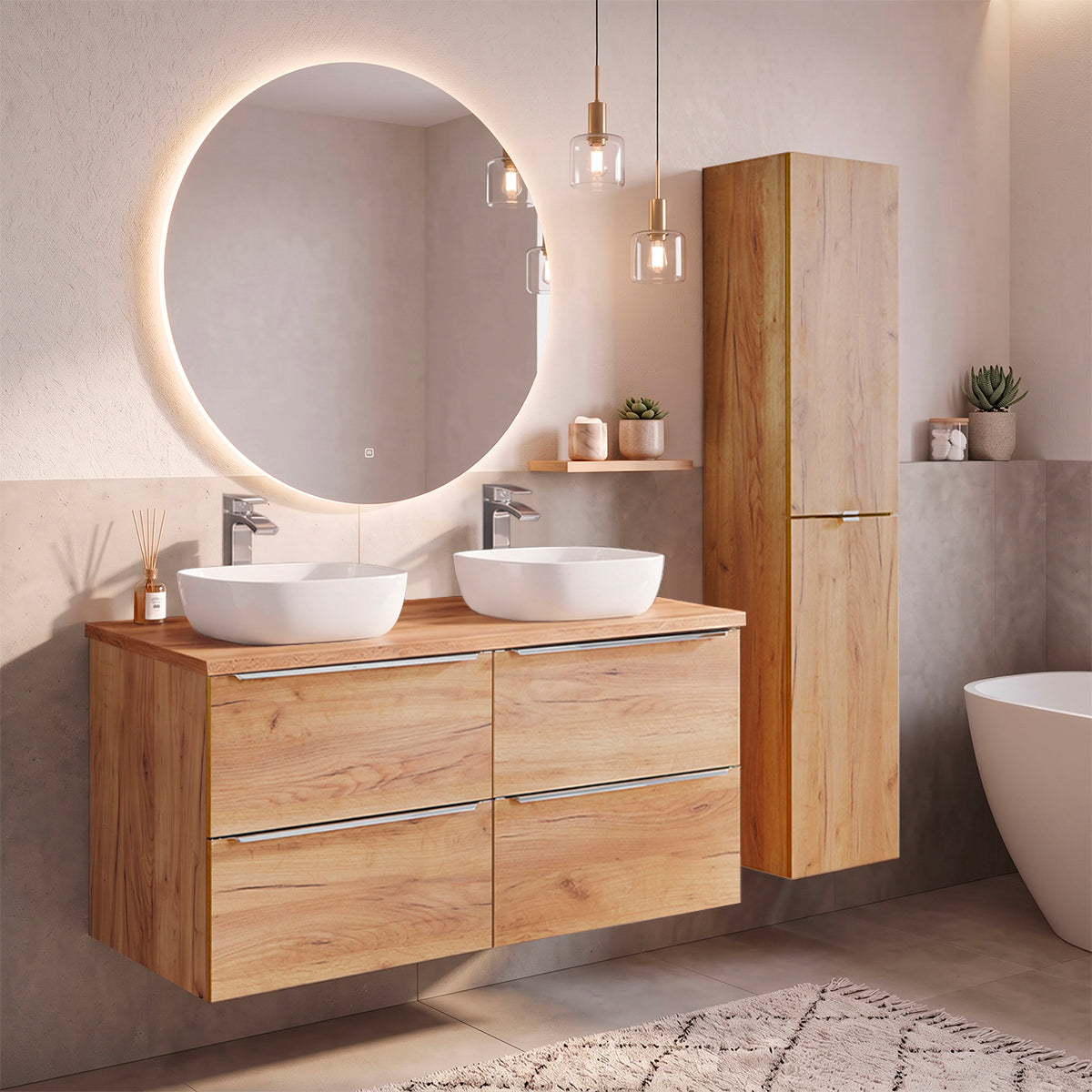 Ensemble meuble double vasque 120cm et colonne April Bois