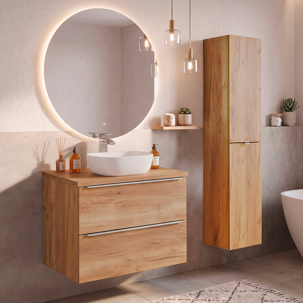 Ensemble meuble simple vasque 80cm et colonne April Bois