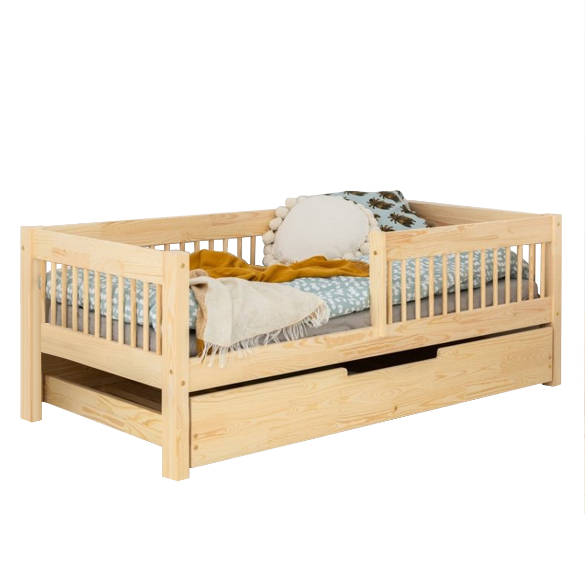 Lit 90x190 sommier et tiroir inclus Ariette Bois - vue 2