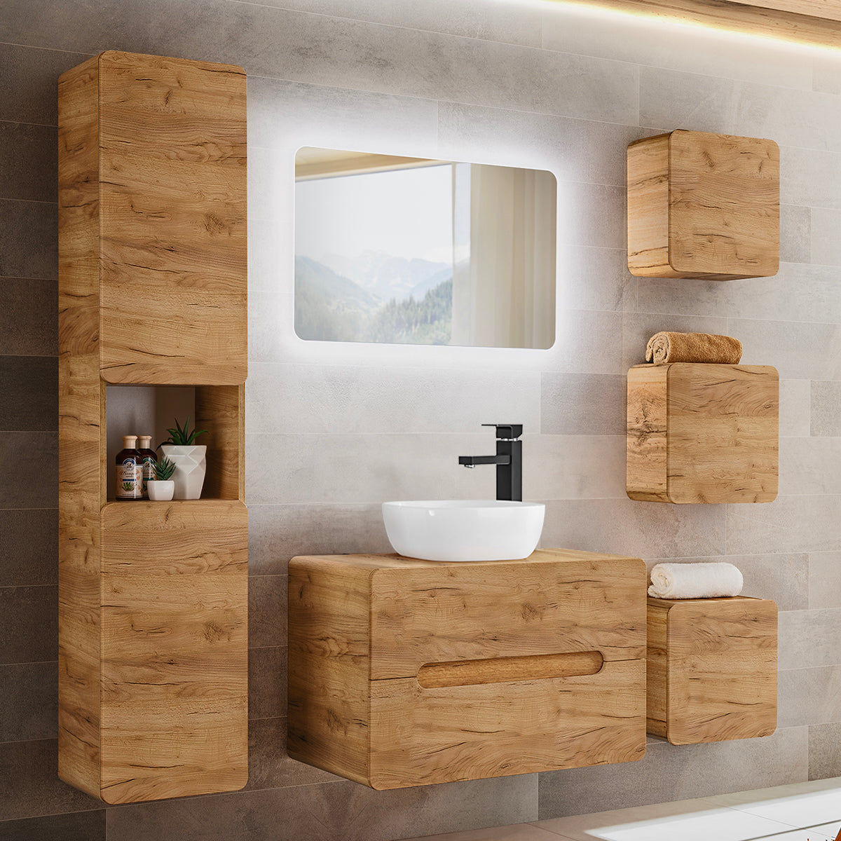 Meuble sous-vasque 80cm plan de toilette Arun Bois - vue 3