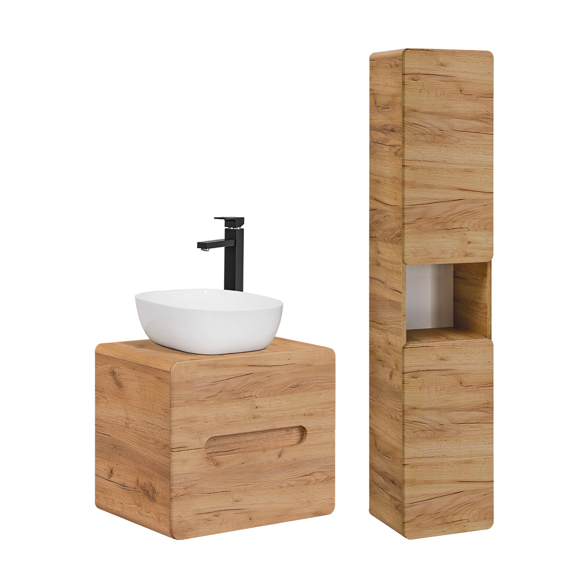 Ensemble meuble simple vasque 60cm et colonne Arun Bois - vue 2