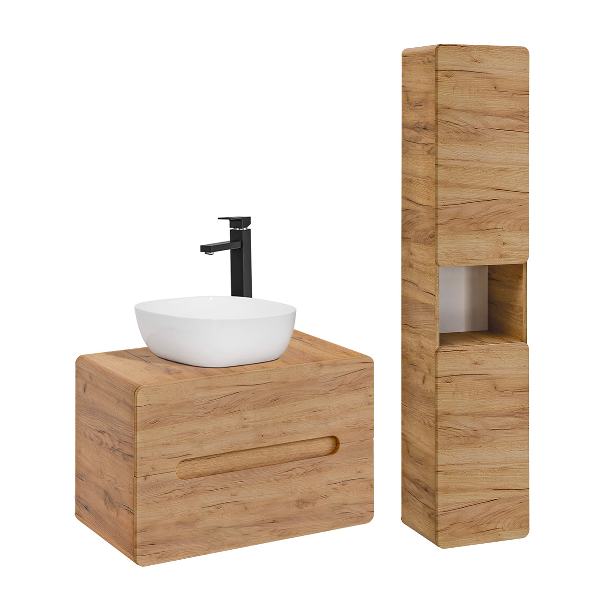 Ensemble meuble simple vasque 80cm et colonne Arun Bois - vue 2