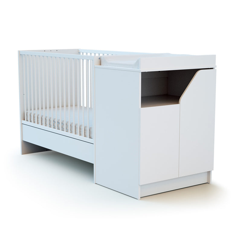 Lit évolutif 60x120 en 90x190 et commode avec plan à langer AT4 Carnaval Blanc - vue 2