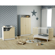 Chambre complète lit bébé 60x120 commode à langer et armoire AT4 Carnaval Blanc et bois