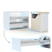 Lit évolutif 60x120 en 90x190 et commode avec plan à langer AT4 Carnaval Blanc et bois