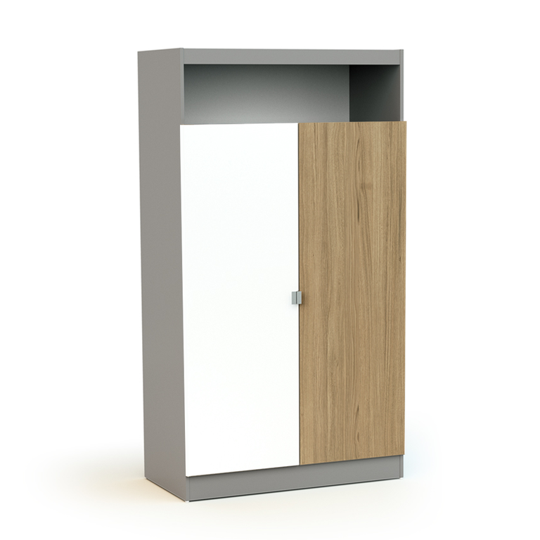 Armoire 2 portes 1 niche AT4 Carnaval Gris blanc et bois