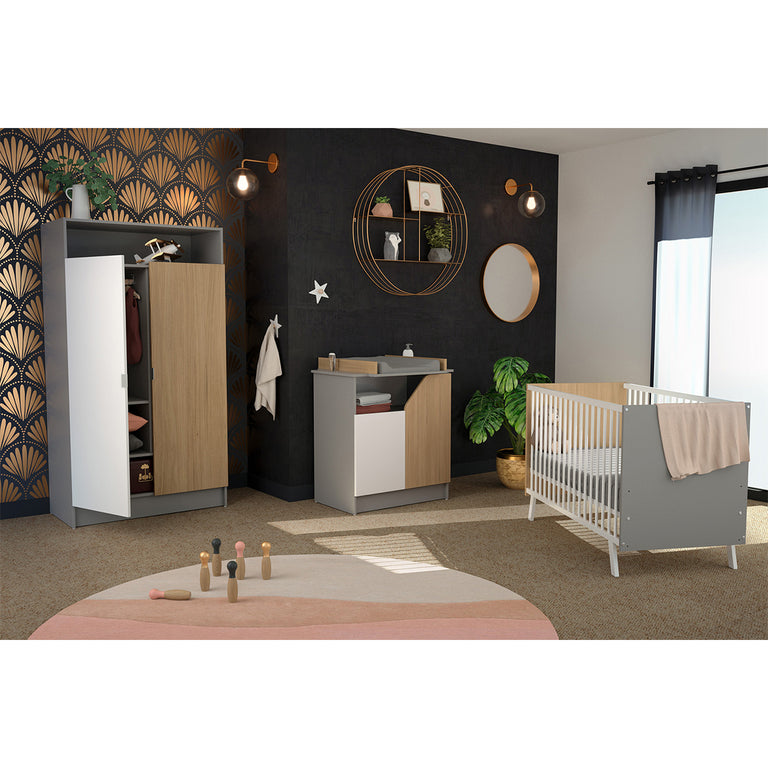 Commode 2 portes avec plan à langer AT4 Carnaval Gris blanc et bois - vue 4