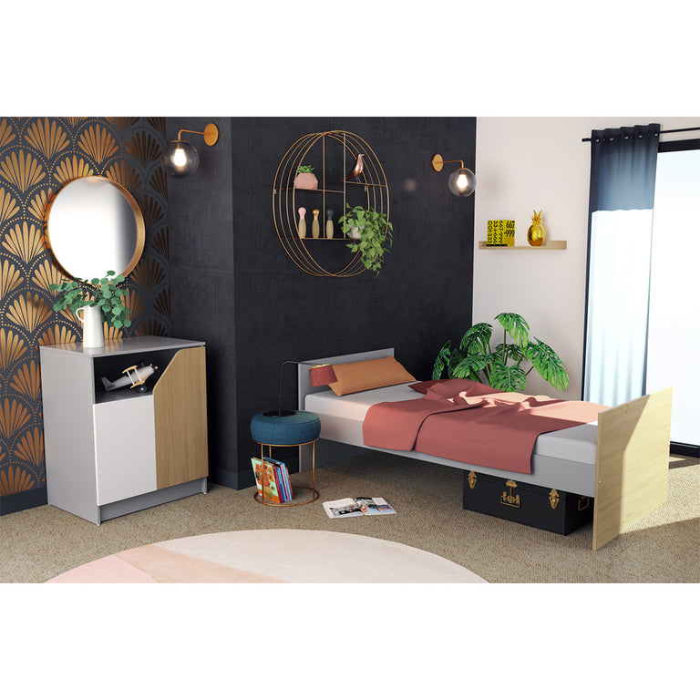 Lit évolutif 60x120 en 90x190 et commode à langer AT4 Carnaval Gris blanc et bois - vue 6