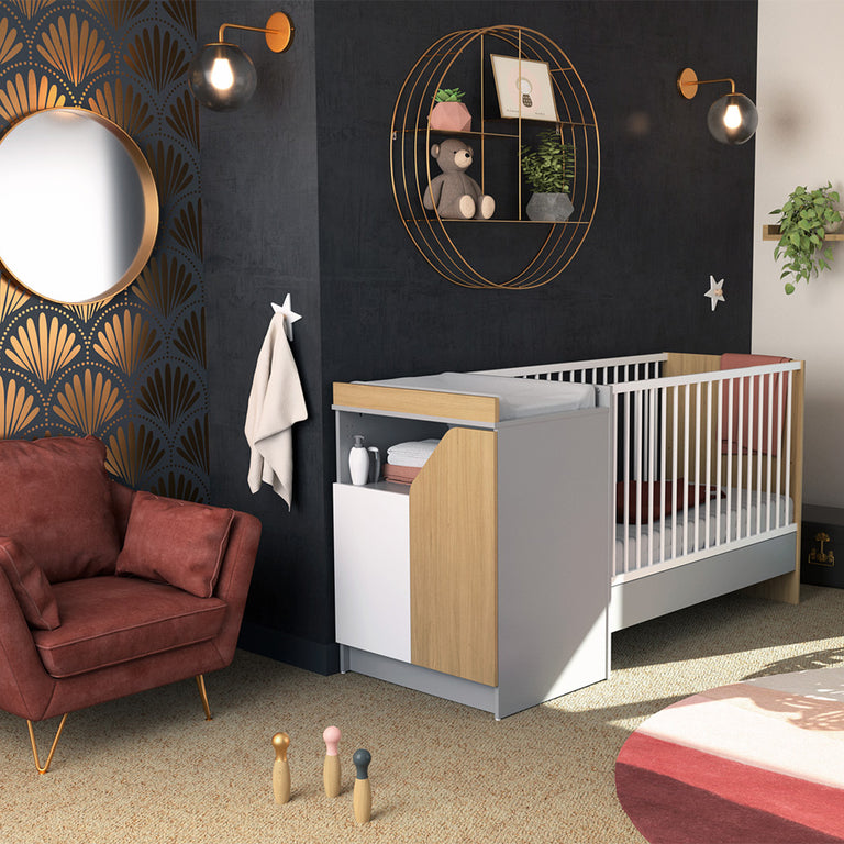 Lit évolutif 60x120 en 90x190 et commode à langer AT4 Carnaval Gris blanc et bois - vue 5