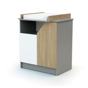 Commode 2 portes avec plan à langer AT4 Carnaval Gris blanc et bois