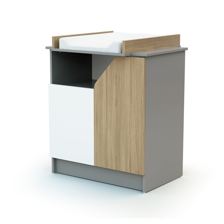 Commode 2 portes avec plan à langer AT4 Carnaval Gris blanc et bois
