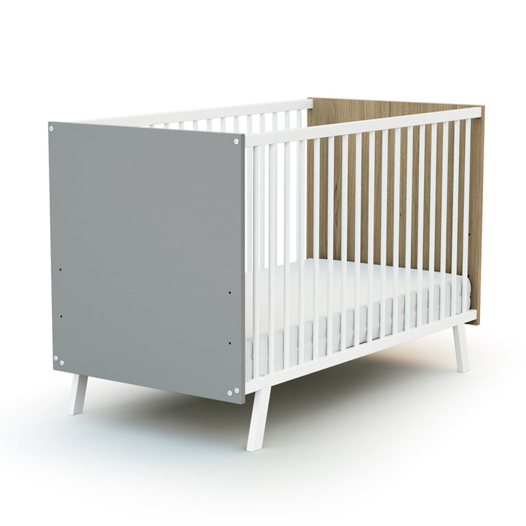 Lit bébé 60x120 AT4 Carnaval Gris blanc et bois