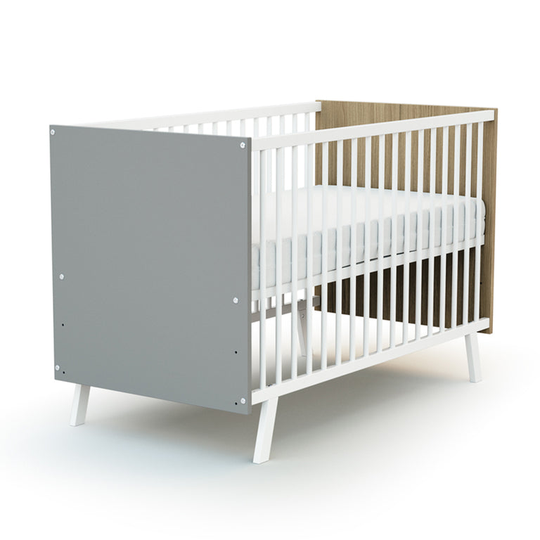 Lit bébé 60x120 AT4 Carnaval Gris blanc et bois - vue 2