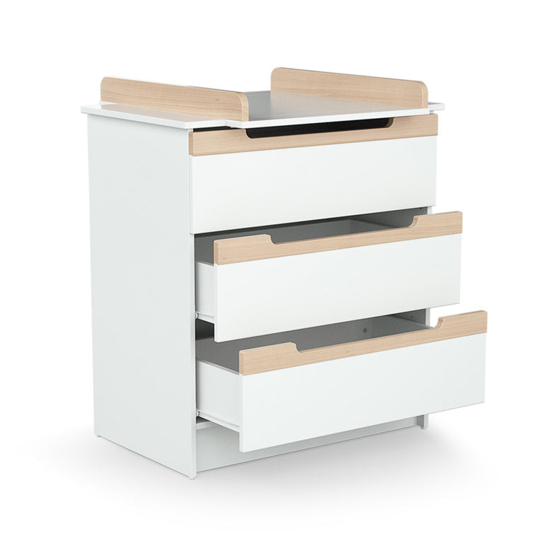 Commode 3 tiroirs avec plan à langer AT4 Carrousel Blanc et hêtre - vue 2