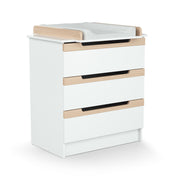 Commode 3 tiroirs avec plan à langer AT4 Carrousel Blanc et hêtre