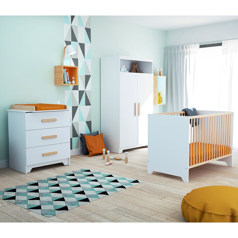 Commode 3 tiroirs avec plan à langer AT4 Gavroche Blanc et hêtre - vue 4