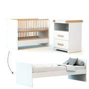 Lit évolutif 60x120 en 90x190 et commode à langer AT4 Gavroche Blanc et hêtre