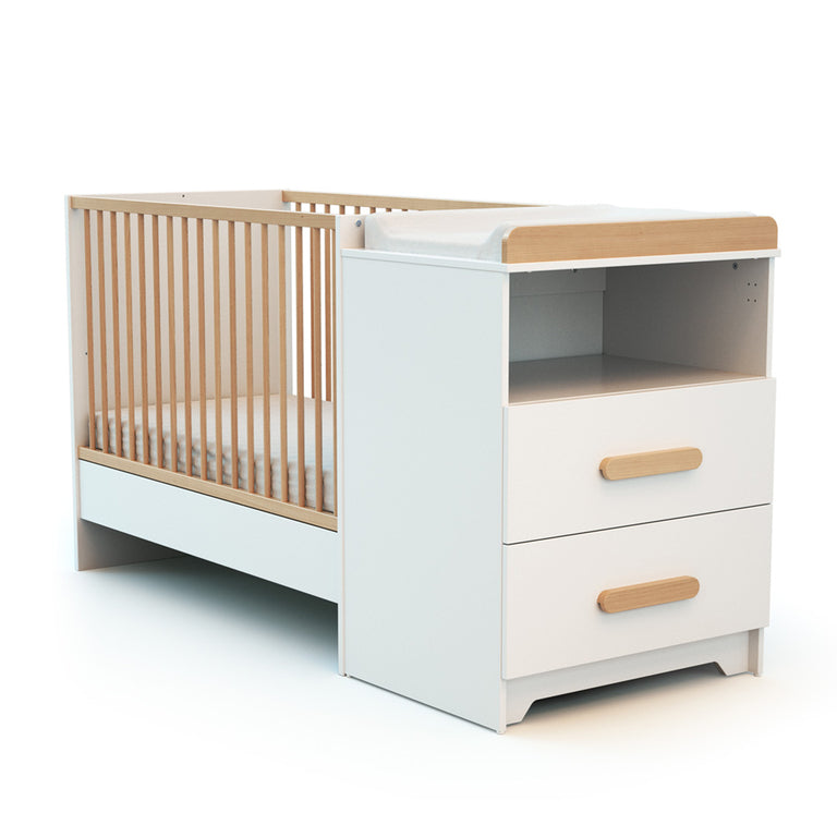 Lit évolutif 60x120 en 90x190 et commode à langer AT4 Gavroche Blanc et hêtre - vue 2
