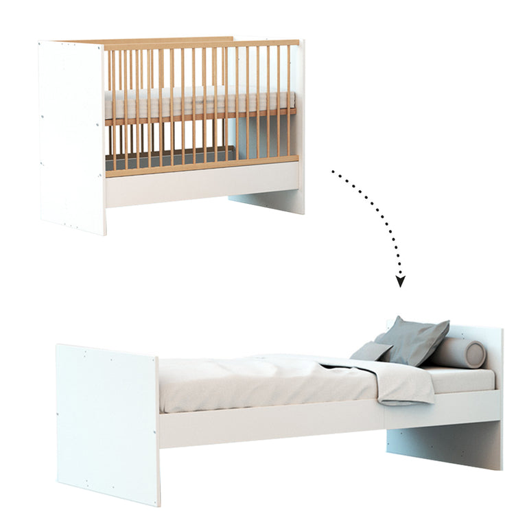 Lit évolutif 60x120 en 90x190 et commode à langer AT4 Gavroche Blanc et hêtre - vue 5