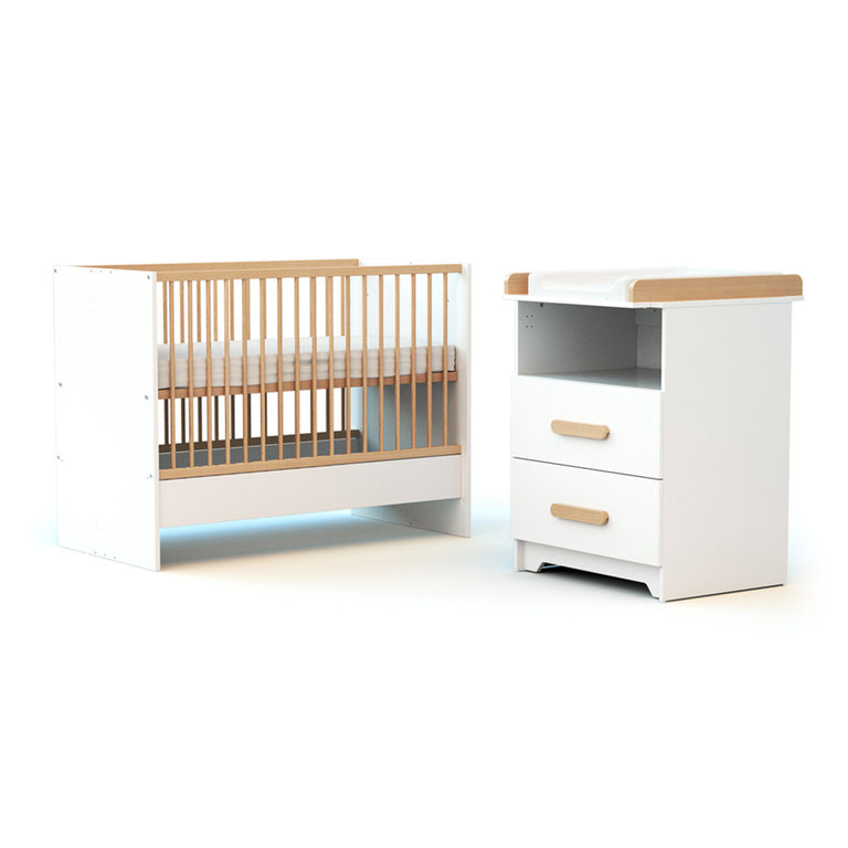 Lit évolutif 60x120 en 90x190 et commode à langer AT4 Gavroche Blanc et hêtre - vue 3