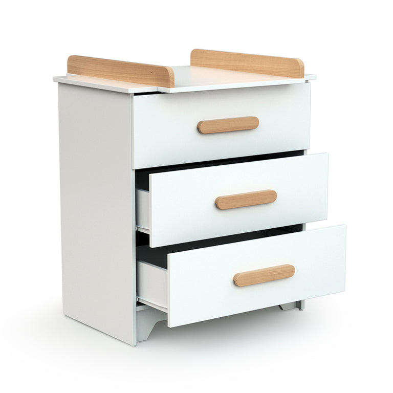 Commode 3 tiroirs avec plan à langer AT4 Gavroche Blanc et hêtre - vue 2