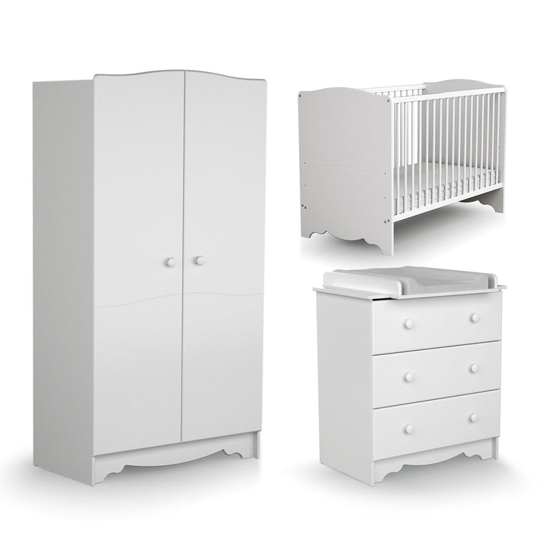 Chambre complète lit bébé 60x120 commode à langer et armoire AT4 Marelle Blanc - vue 2