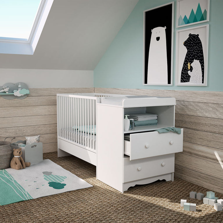 Lit évolutif 60x120 en 90x190 et commode à langer AT4 Marelle Blanc - vue 8