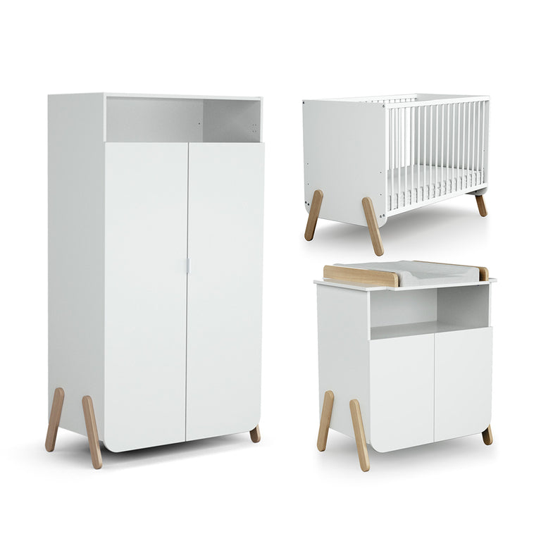 Chambre complète lit bébé 60x120 commode à langer et armoire AT4 Pirate Blanc et hêtre - vue 2