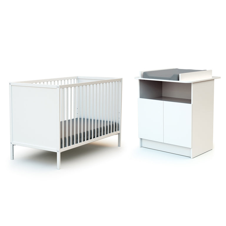 Lit bébé 60x120 et commode 2 portes avec plan à langer AT4 Webaby Blanc