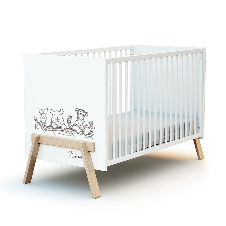 Lit bébé 60x120 AT4 Winnie Disney Blanc et hêtre