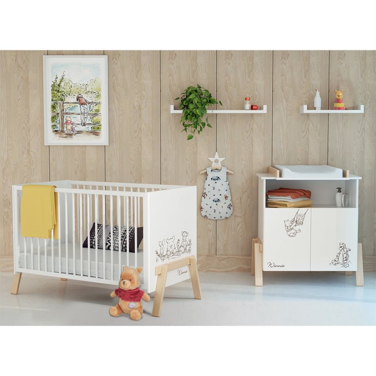 Lit bébé 60x120 AT4 Winnie Disney Blanc et hêtre - vue 4
