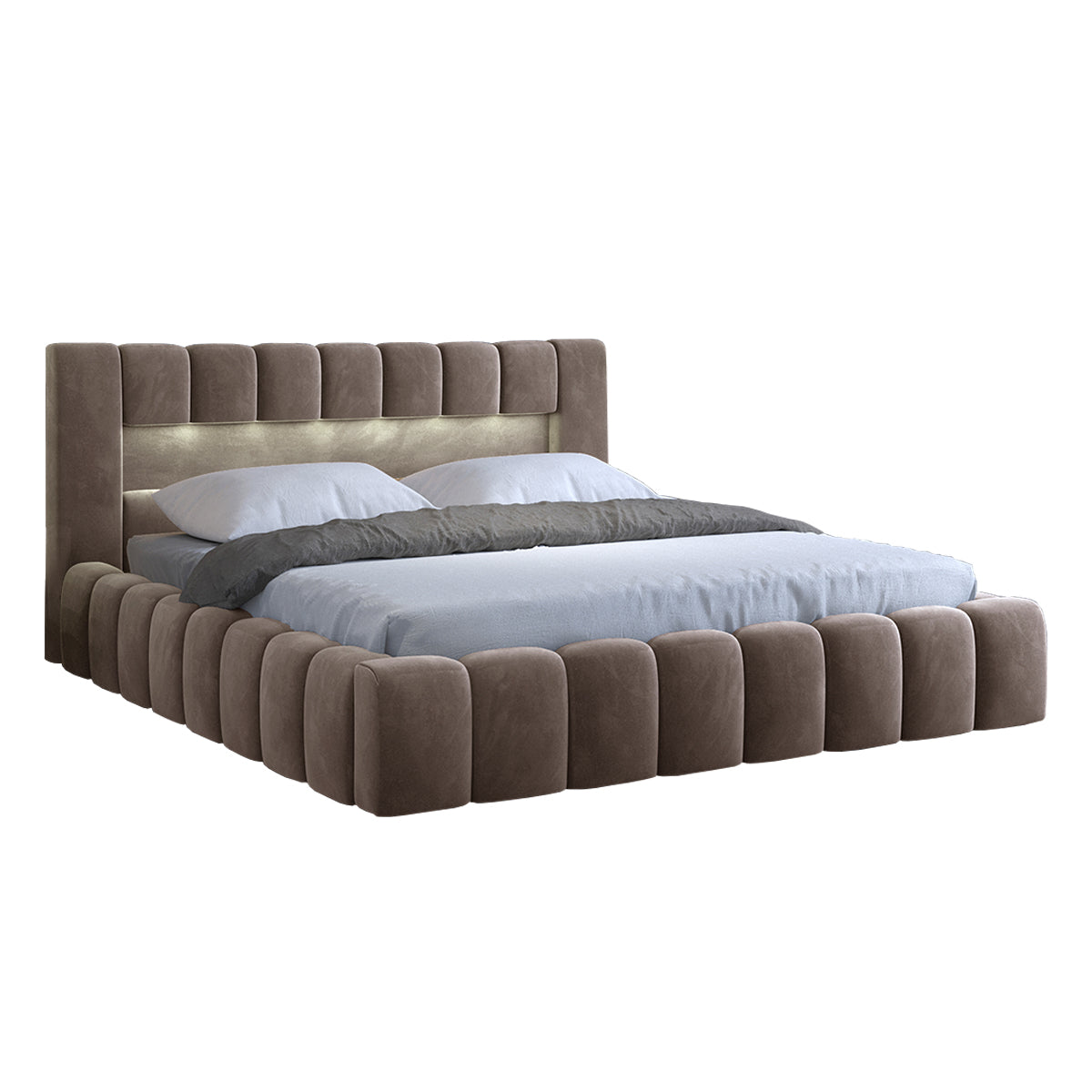Lit coffre 180x200 sommier inclus Auria Velours Marron