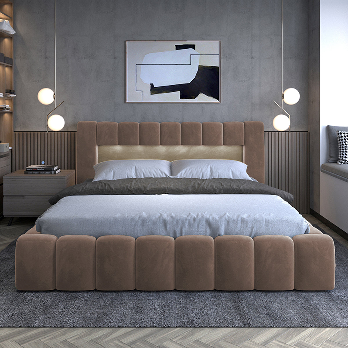 Lit coffre 160x200 sommier inclus Auria Velours Marron - vue 2