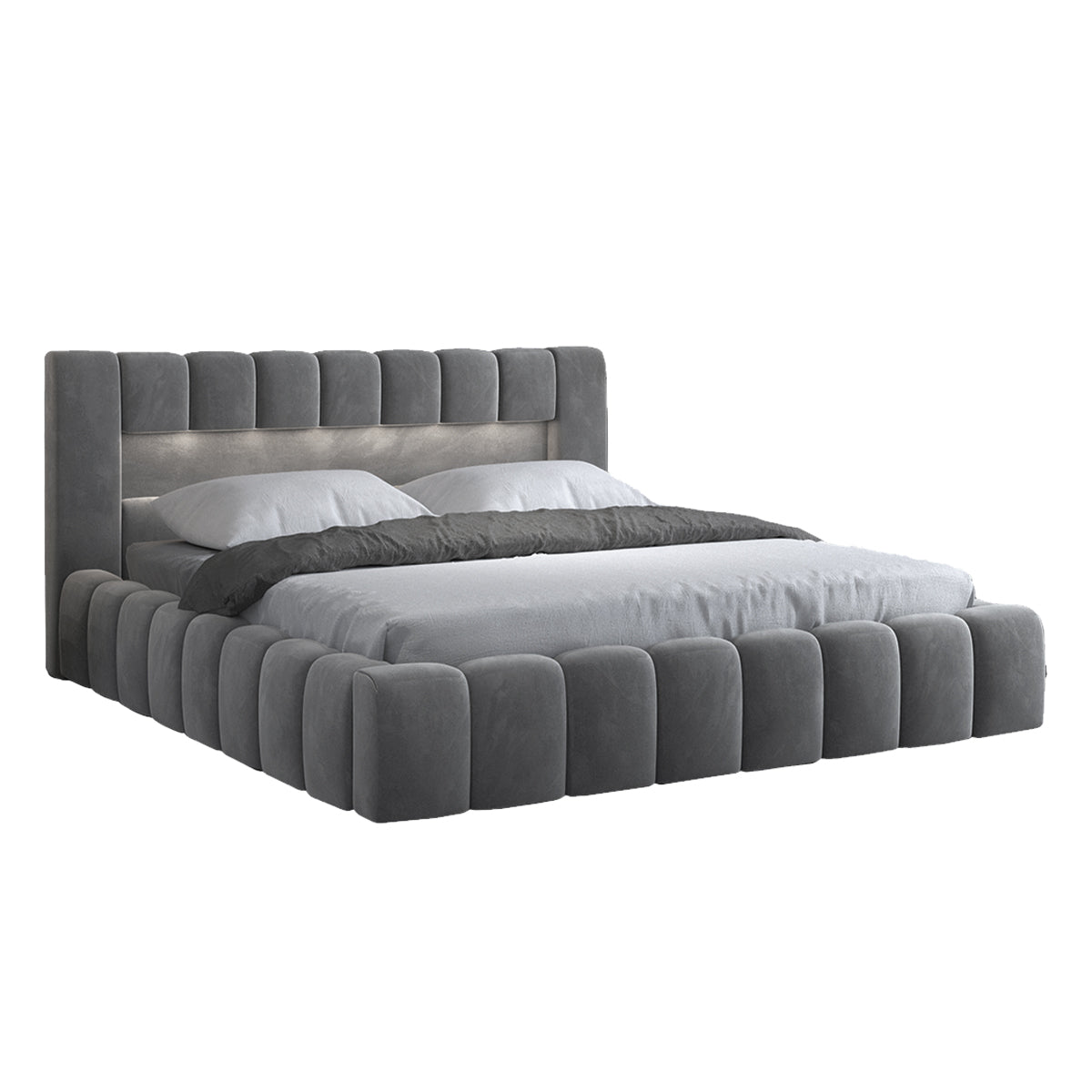 Lit coffre 160x200 sommier inclus Auria Velours Gris