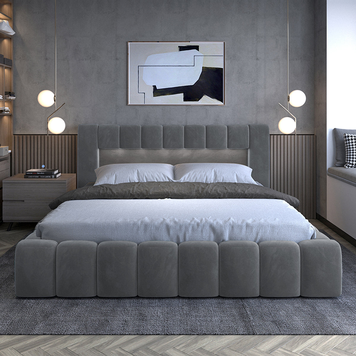 Lit coffre 180x200 sommier inclus Auria Velours Gris - vue 2