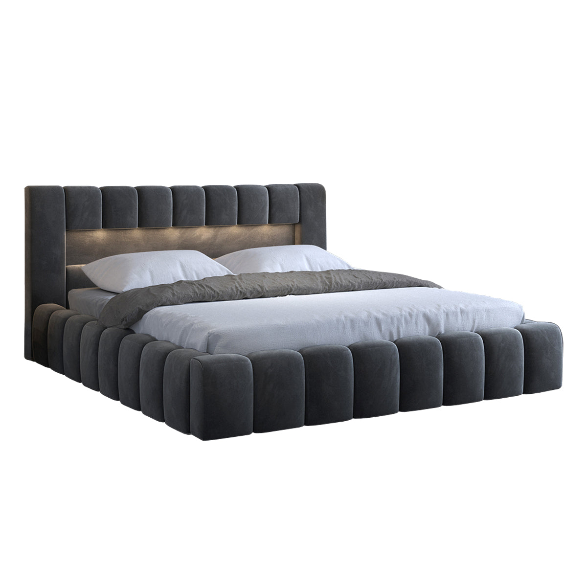 Lit coffre 160x200 sommier inclus Auria Velours Gris foncé