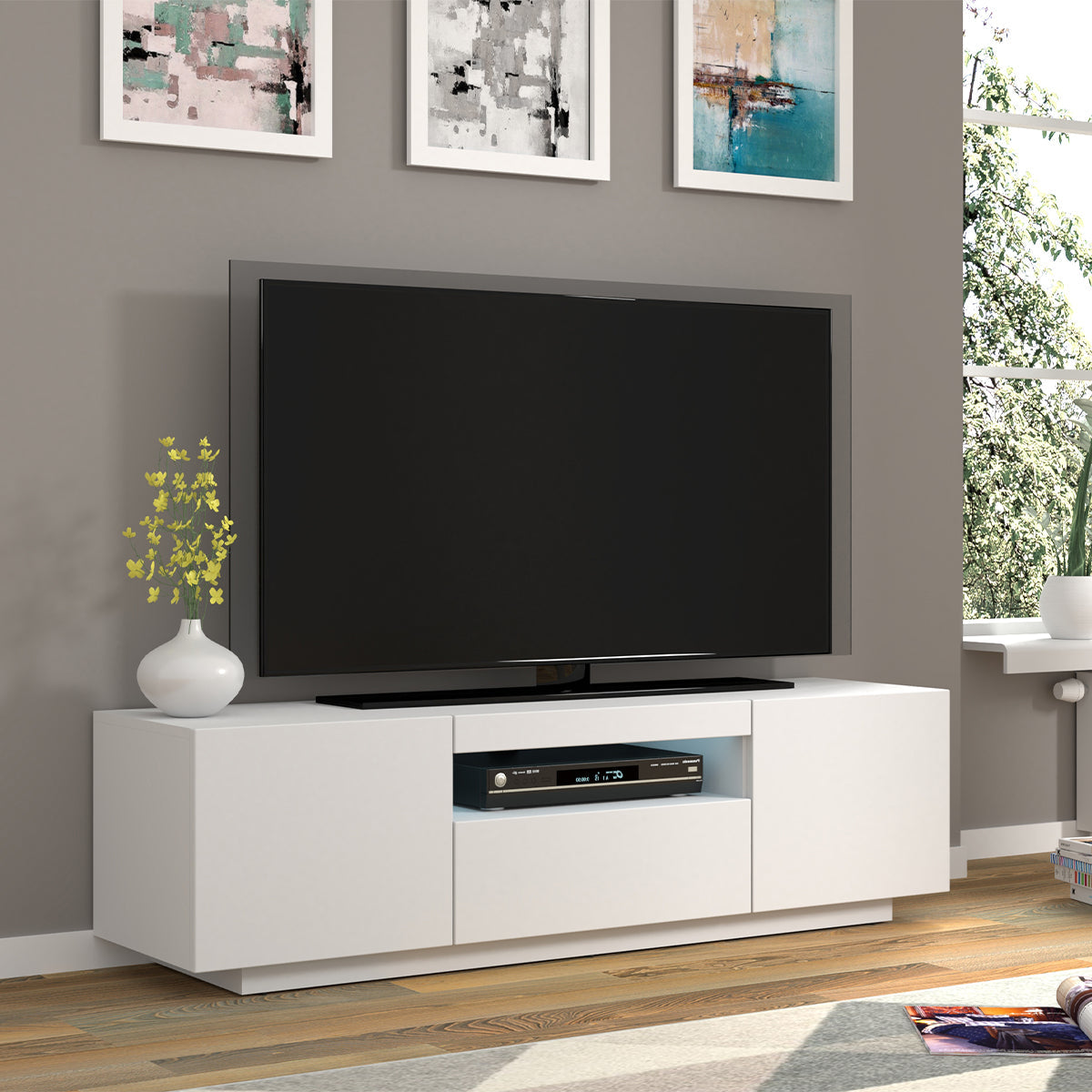 Meuble TV mural 3 portes 150 cm Aurus Blanc - vue 6