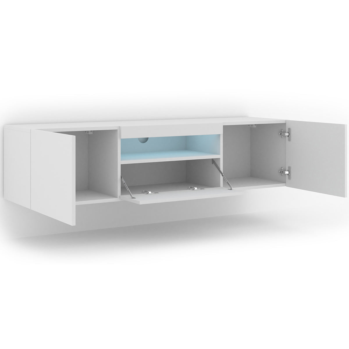 Meuble TV mural 3 portes 150 cm LED Aurus Blanc - vue 2