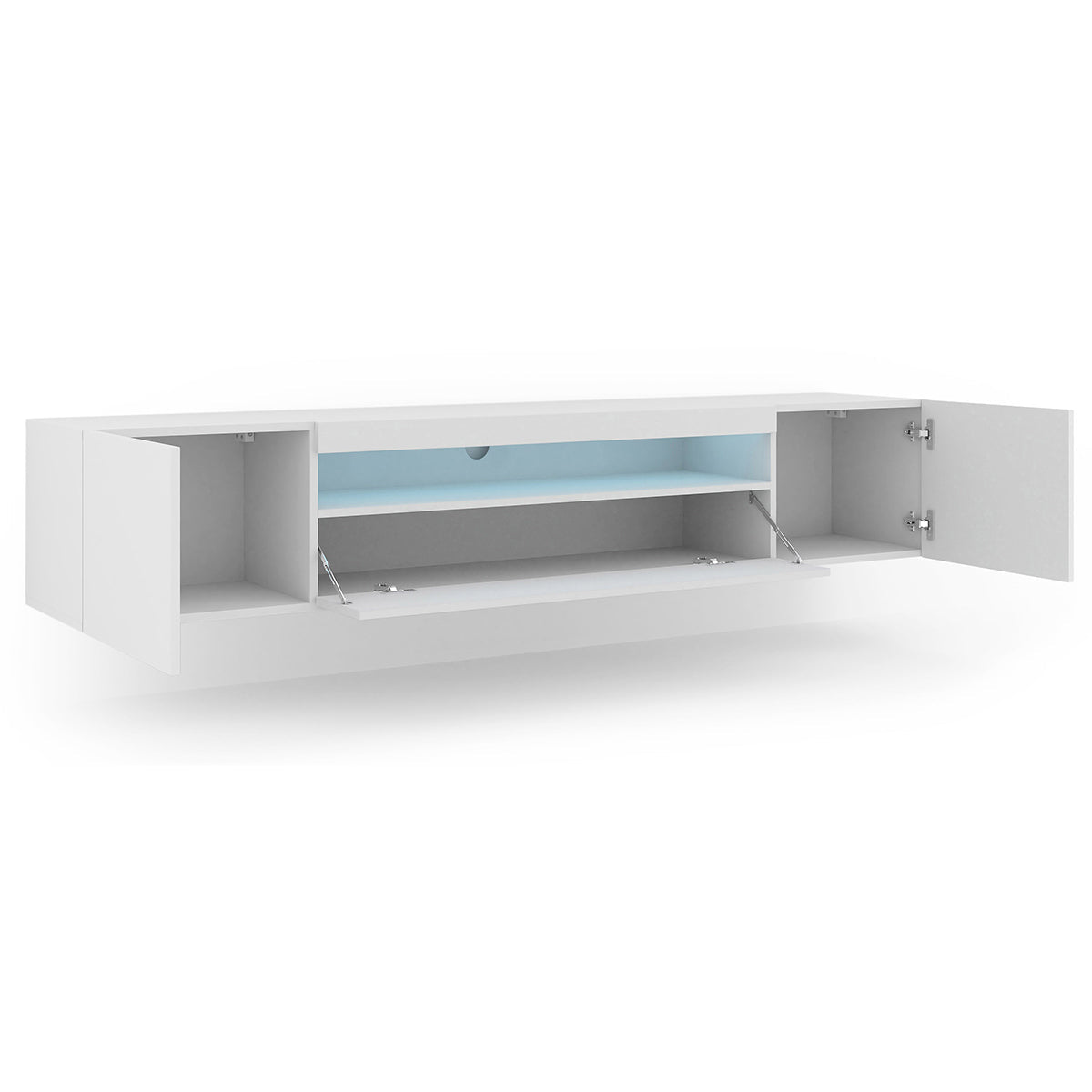 Meuble TV mural 3 portes 200 cm LED Aurus Blanc - vue 2