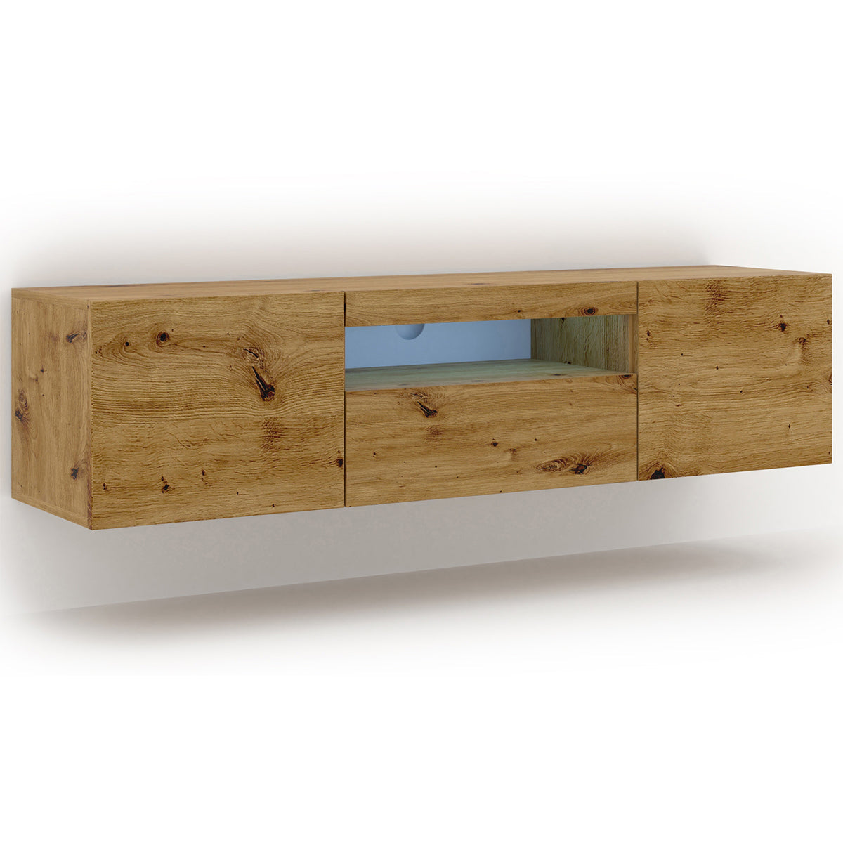Meuble TV mural 3 portes 150 cm LED Aurus Bois