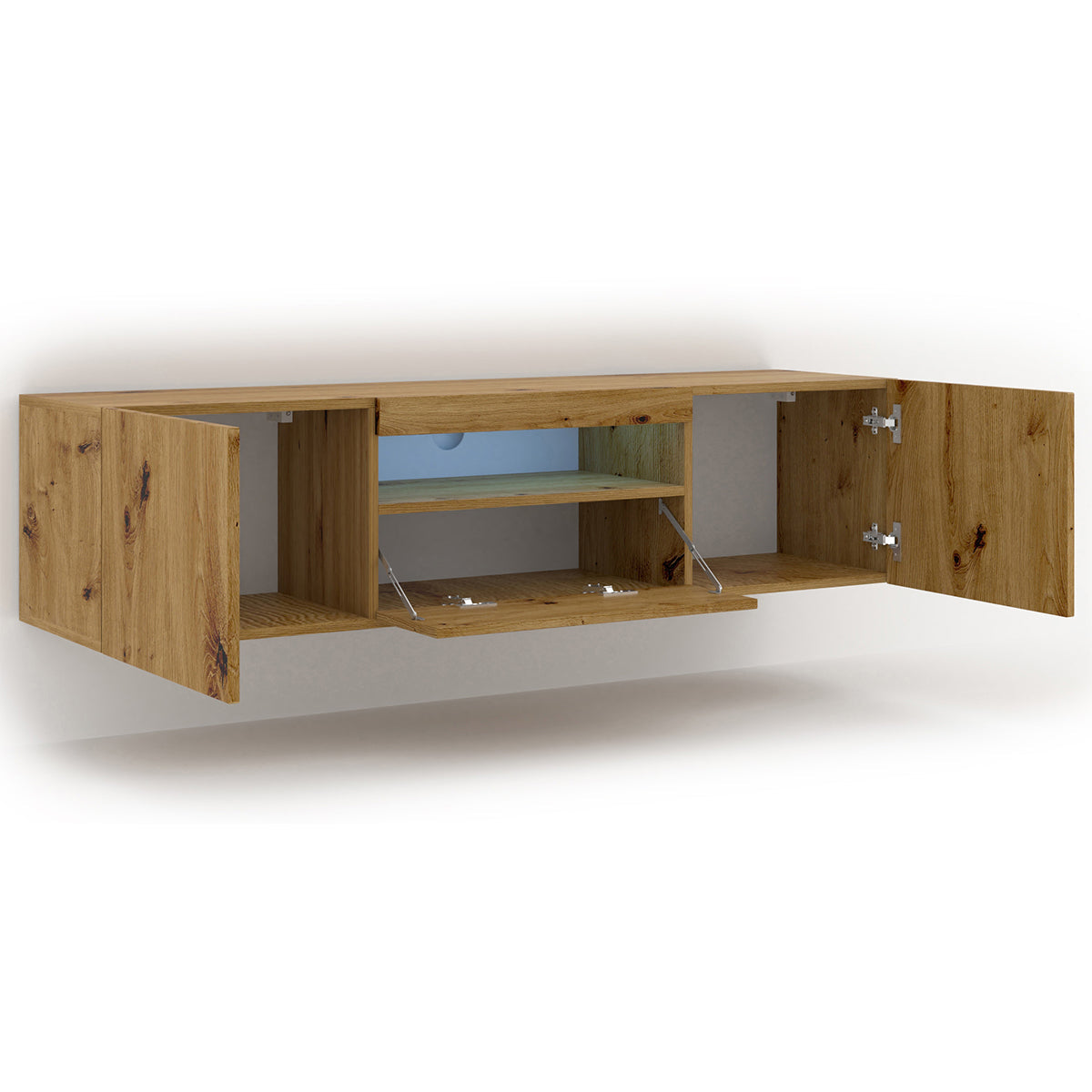Meuble TV mural 3 portes 150 cm LED Aurus Bois - vue 2