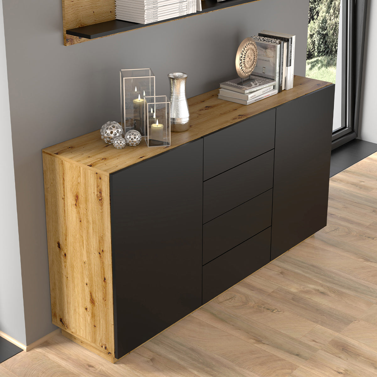 Buffet 2 portes 4 tiroirs Aurus Bois et Noir - vue 3
