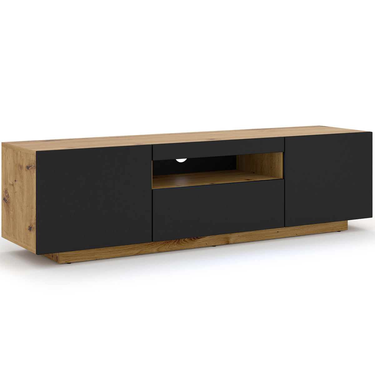 Meuble TV mural 3 portes 150 cm Aurus Noir et Bois - vue 3
