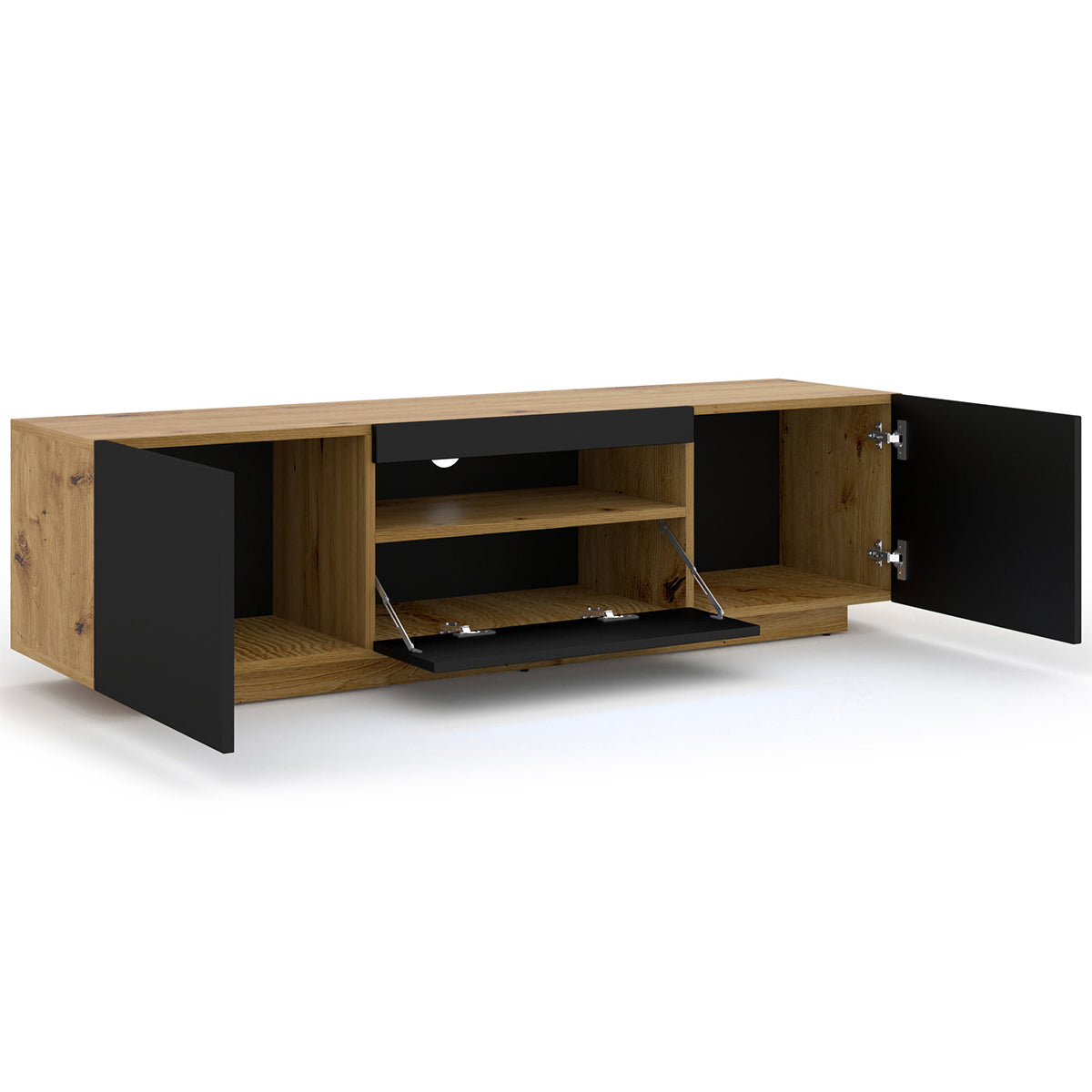 Meuble TV mural 3 portes 150 cm Aurus Noir et Bois - vue 4