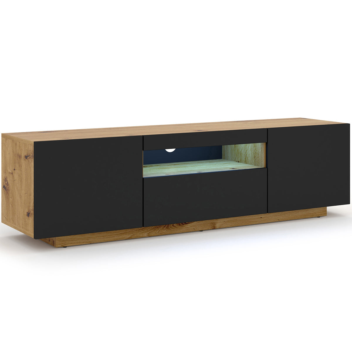 Meuble TV mural 3 portes 150 cm LED Aurus Noir et Bois - vue 3