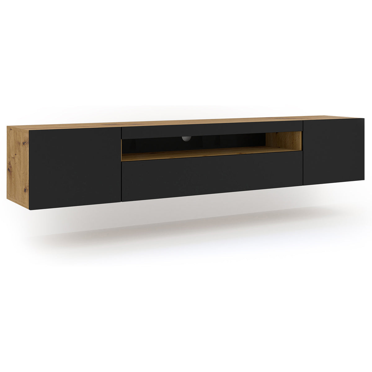 Meuble TV mural 3 portes 200 cm Aurus Noir et Bois