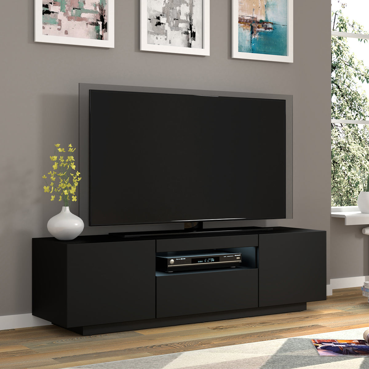 Meuble TV mural 3 portes 150 cm Aurus Noir - vue 6