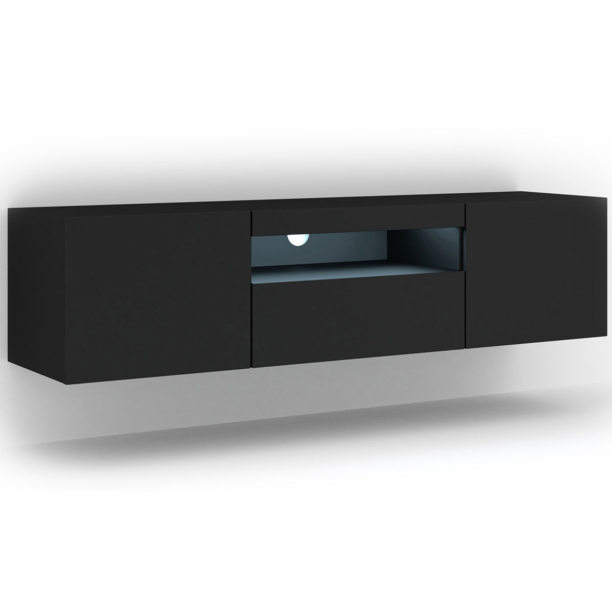 Meuble TV mural 3 portes 150 cm LED Aurus Noir