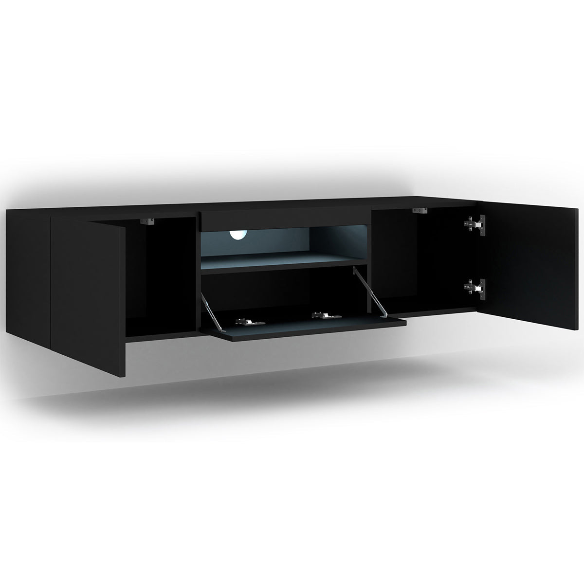 Meuble TV mural 3 portes 150 cm LED Aurus Noir - vue 2
