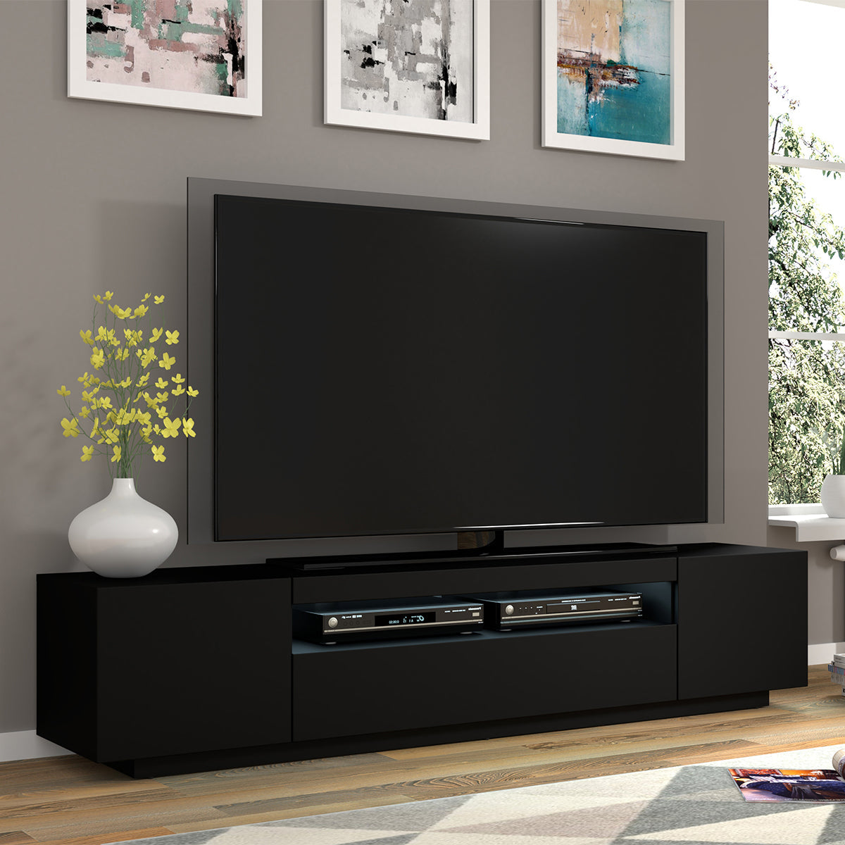 Meuble TV mural 3 portes 200 cm Aurus Noir - vue 4